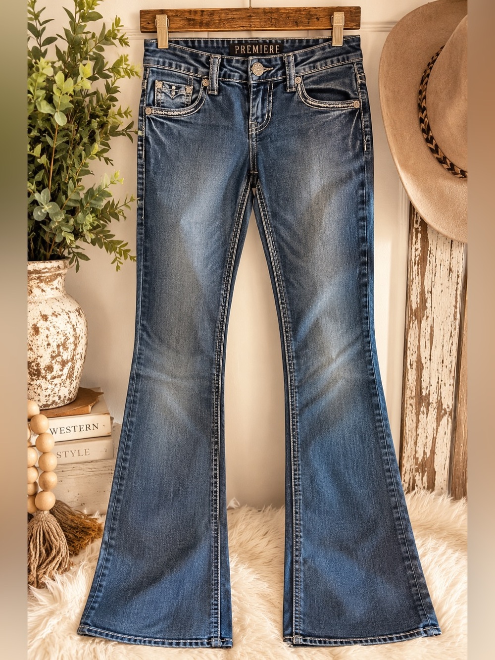 PREMIERE by rue21 Bootcut Jeans 1/2 Embroidered Bling Pockets Y2K
